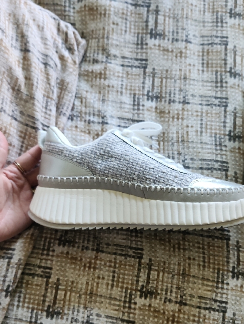 Universal Thread Tweed Lace-Up Sneaker in White and Silver Metallic - Picture 4 of 6